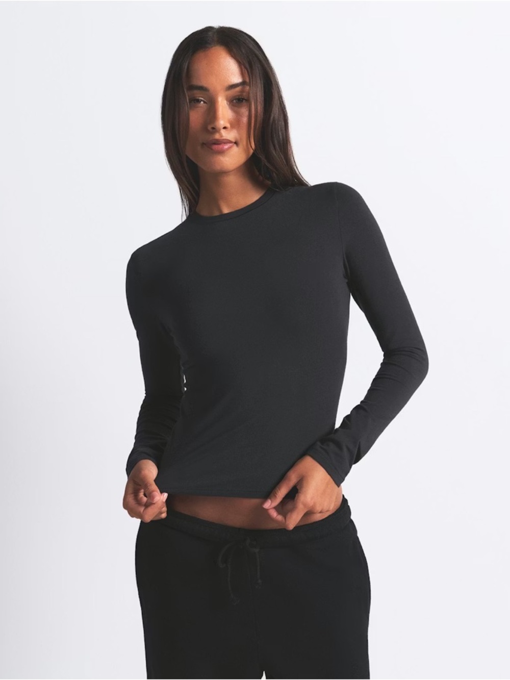 SKIMS Long Sleeve Crew Neck Top in Black